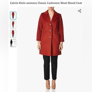 Calvin Klein Chili Pepper Red Classic Wool Cashmere Blend Coat Size 8